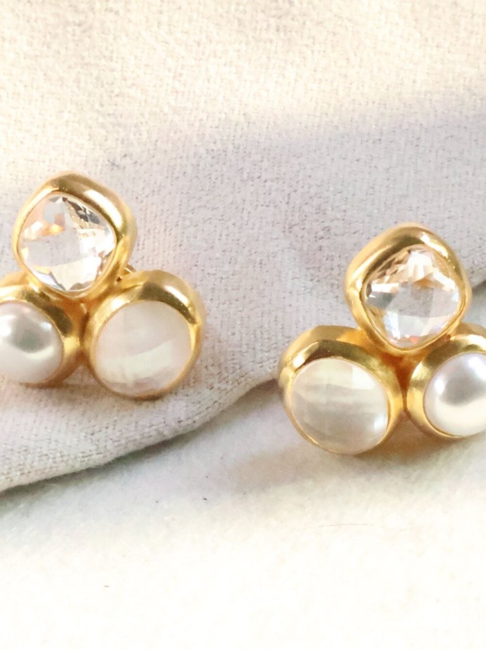 Julie Vos Kaleidoscope Clear Crystal Gold Stud Earrings | NEW